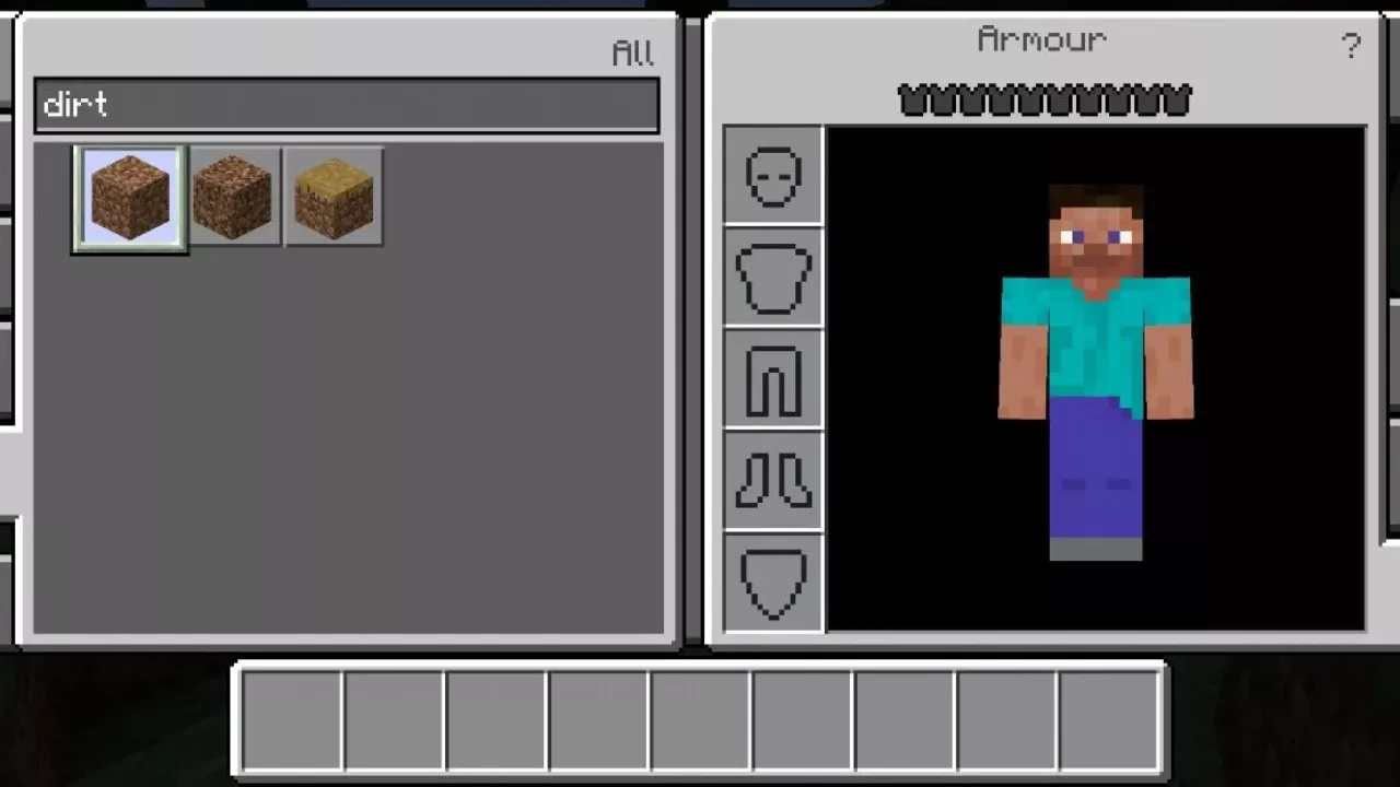 Inventory from Dirt Texture Pack for Minecraft PE