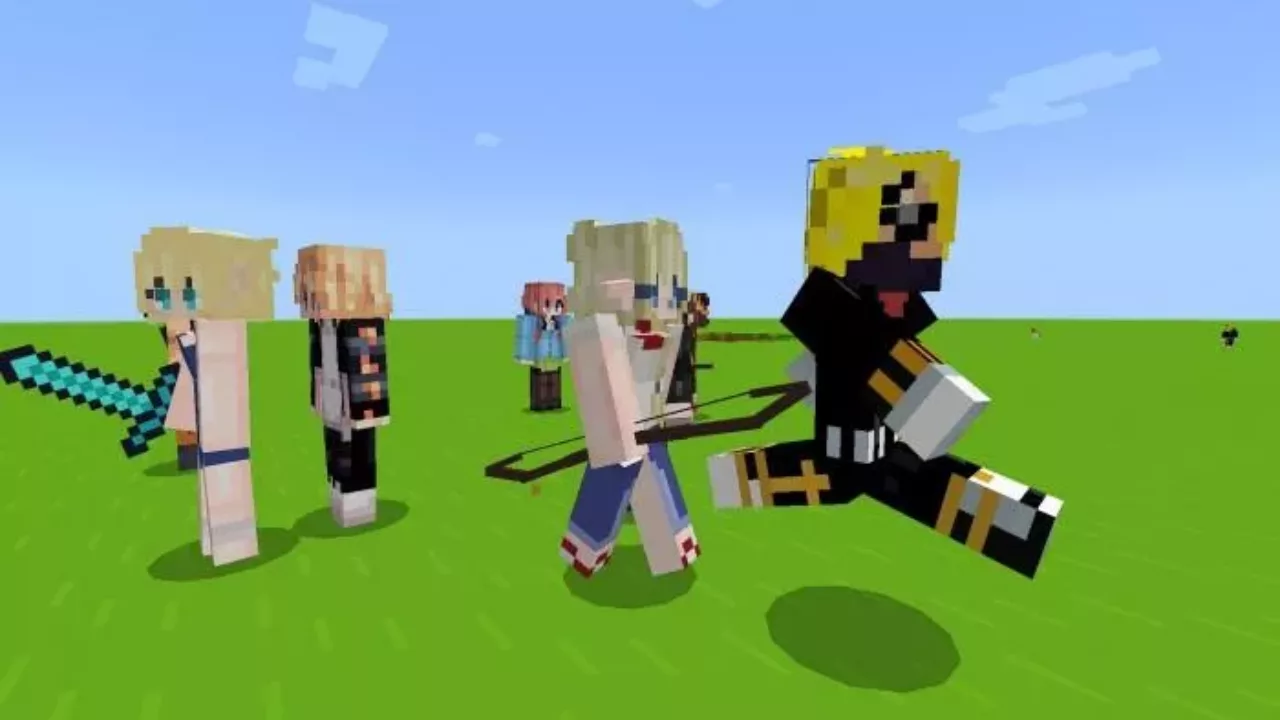 Characters in plain world from Anime Universe Mod for Minecraft PE