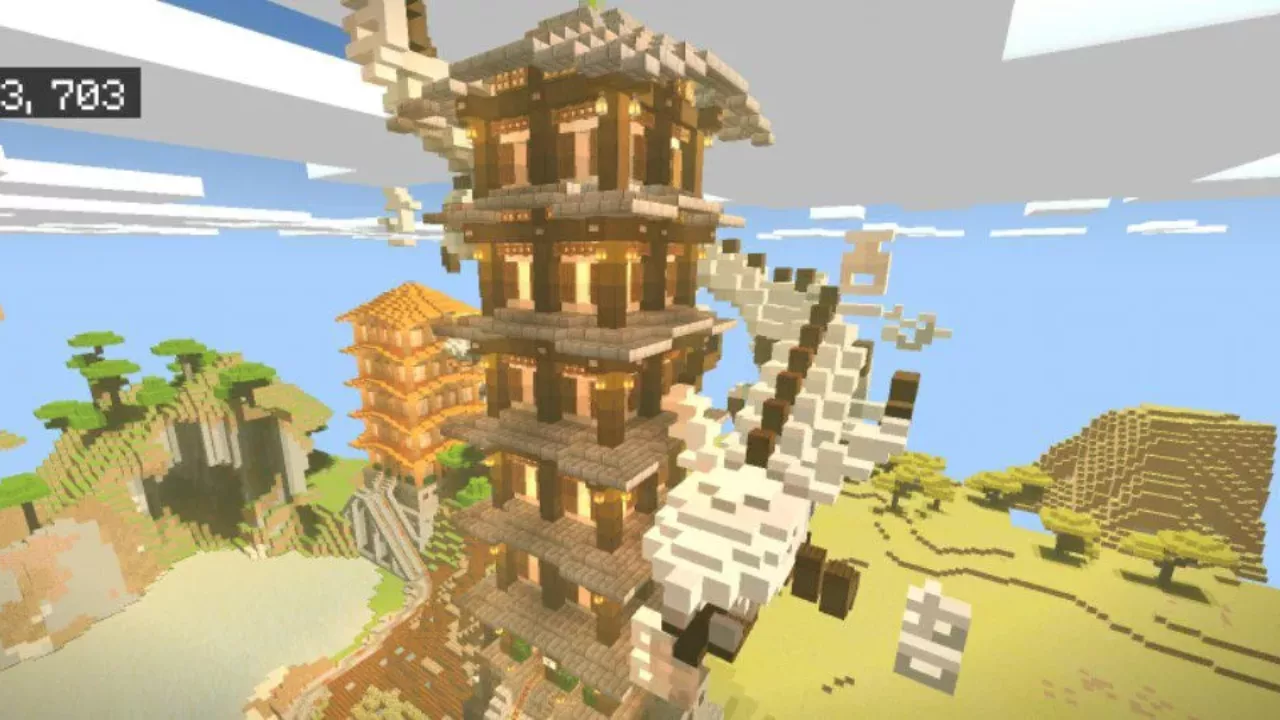 Beautiful Building from Japanese Castle Map for Minecraft PE