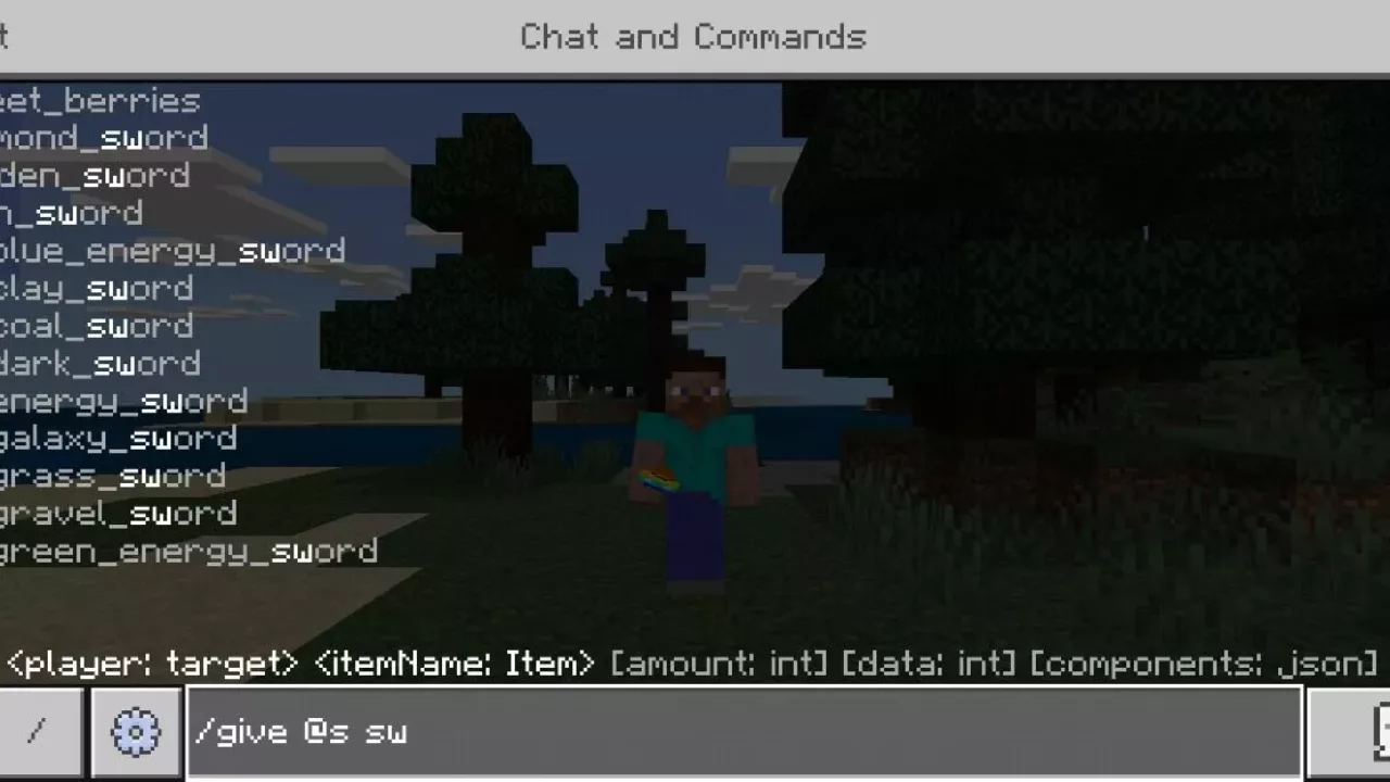 Commands from Sword Names Mod for Minecraft PE
