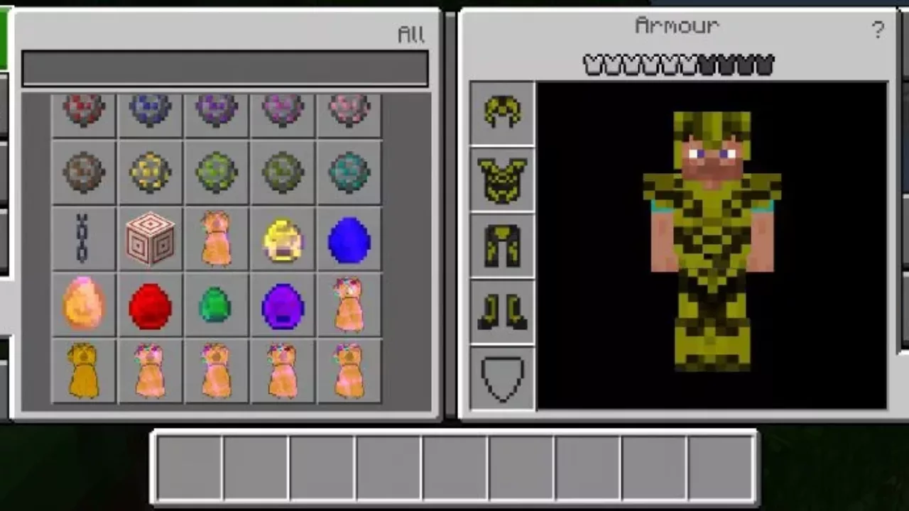 Inventory from Infinity Gauntlet Thanos Mod for Minecraft PE