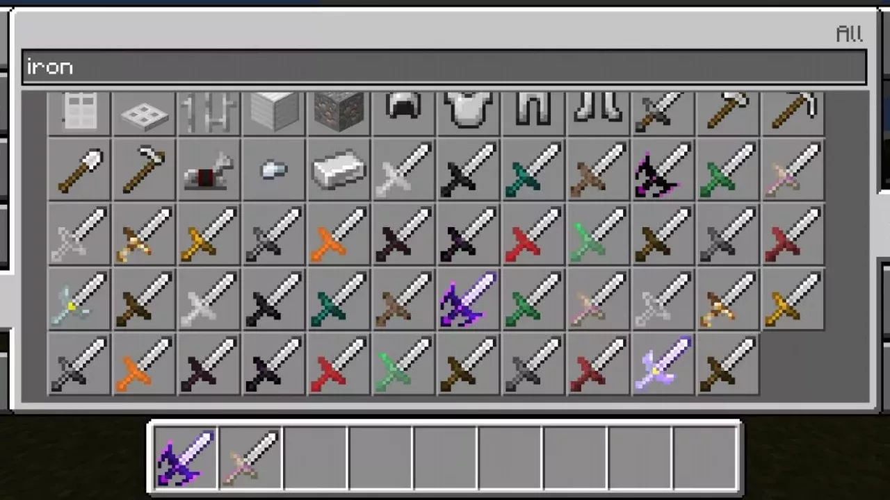 Inventory from Iron Sword Mod for Minecraft PE