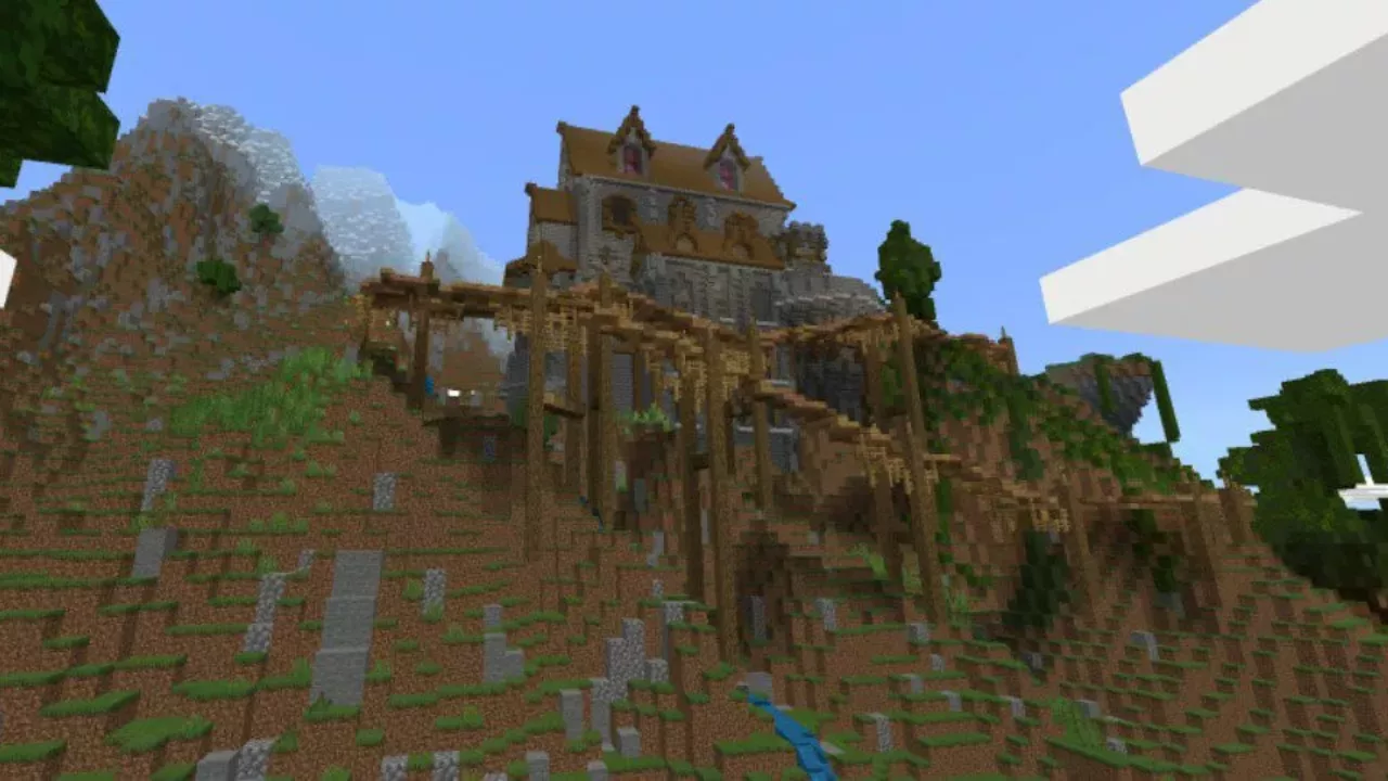 Castle from Mountain with Village Map for Minecraft PE