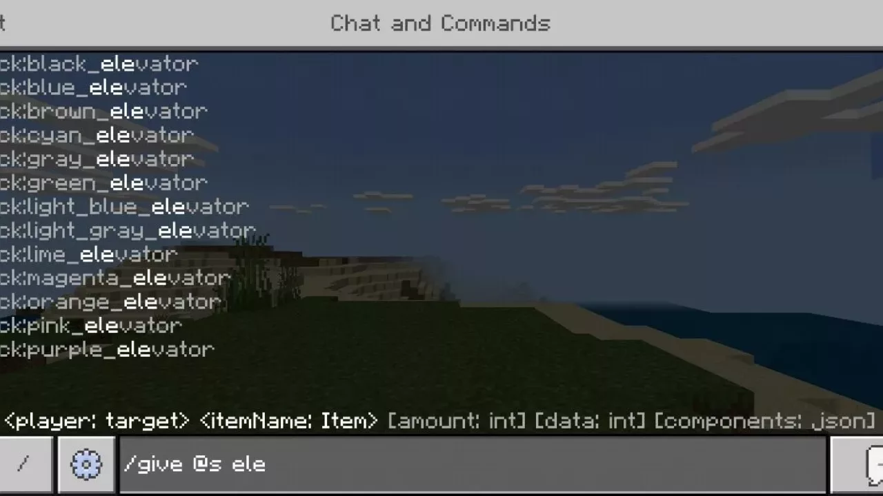 Commands from Mob Elevator Mod for Minecraft PE