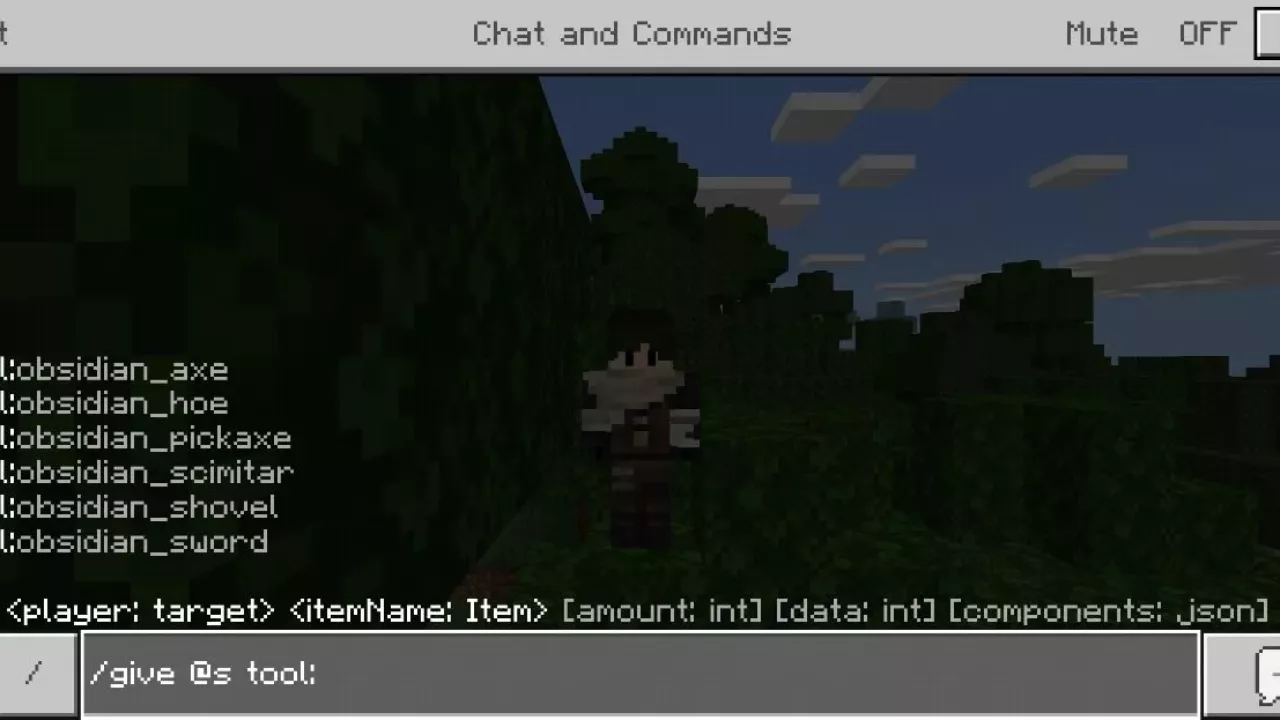 Commands from Obsidian Sword Mod for Minecraft PE