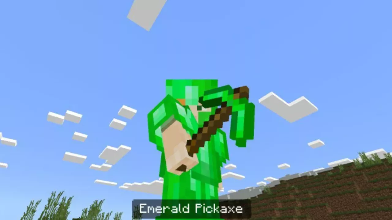 Pickaxe from Emerald Sword Mod for Minecraft PE