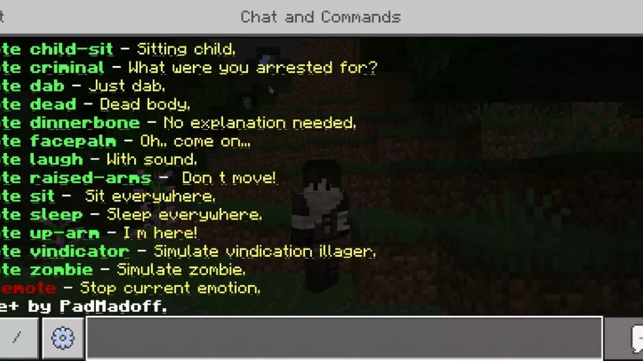 Commands from Laughing Mob Mod for Minecraft PE