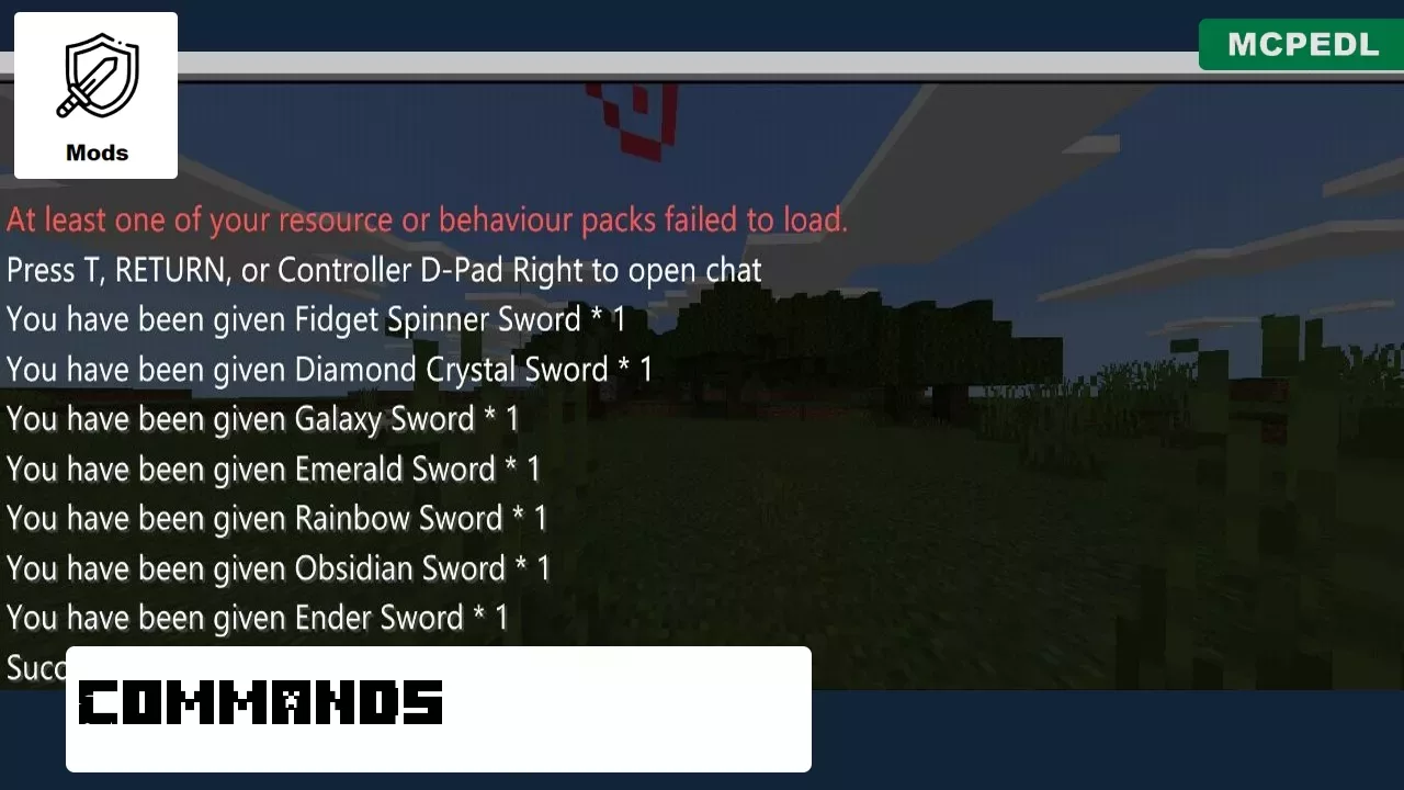 Command from Rainbow Sword Mod for Minecraft PE