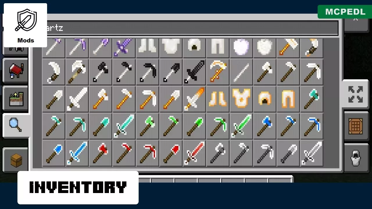 Inventory from Quartz Mod for Minecraft PE