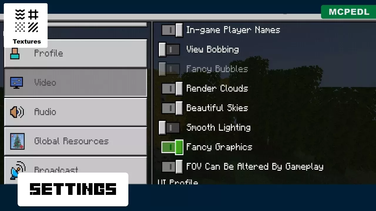 Settings from Leaves Texture Pack for Minecraft PE