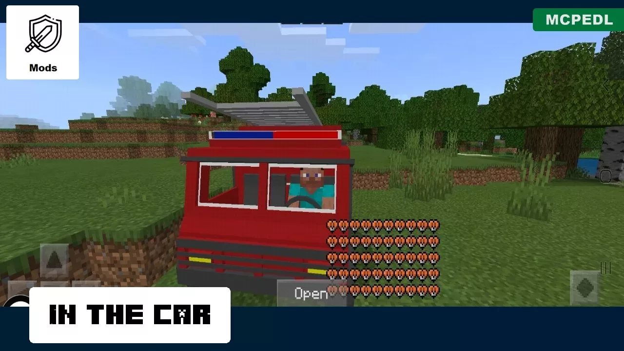 In the car from Fire Truck Mod for Minecraft PE